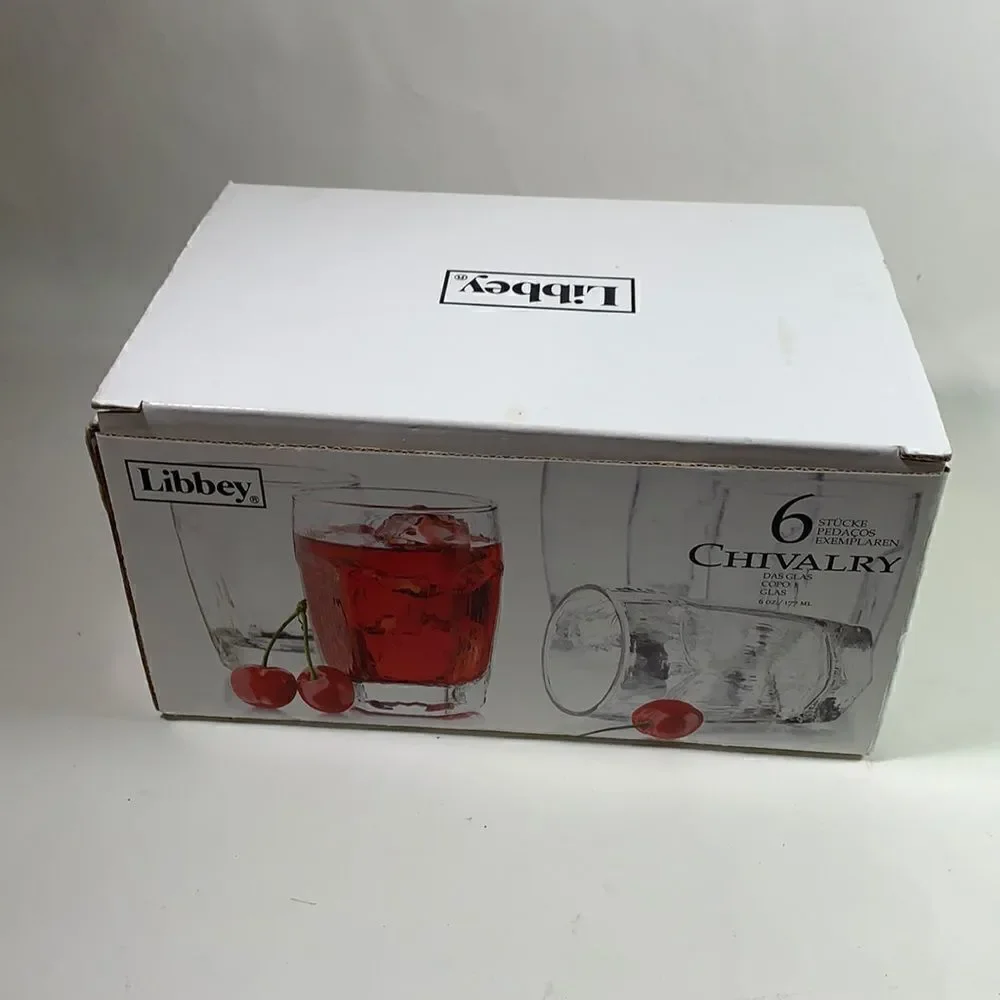Libbey 6 Piece Set Glass Chivalry Juice Cocktail Rocks Bar Glasses New